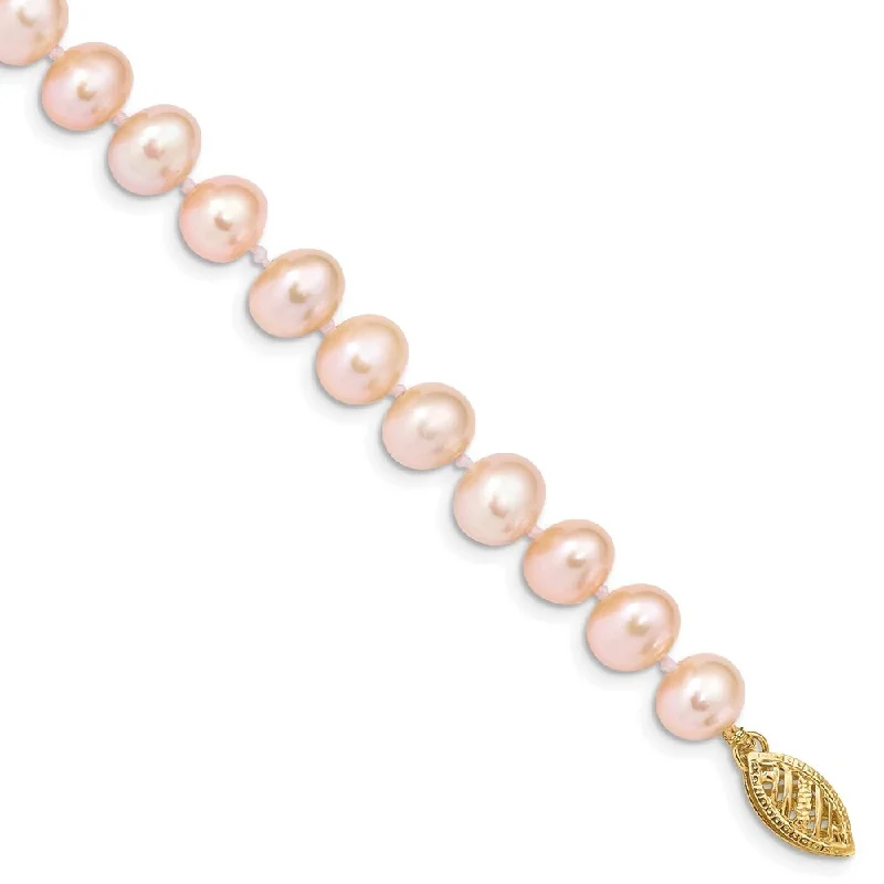 Crystal-twisted bangles-14k Yellow Gold 7-8mm Pink Near Round Freshwater Cultured Pearl Bracelet, 7.5"