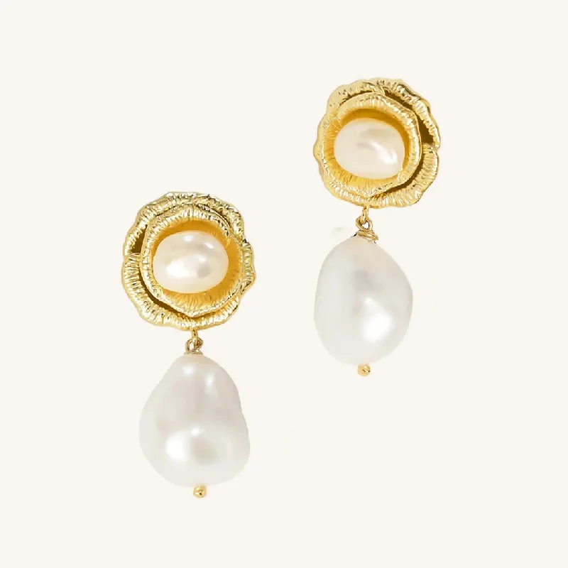 Tiered drop earrings-Rose Pearl Drops