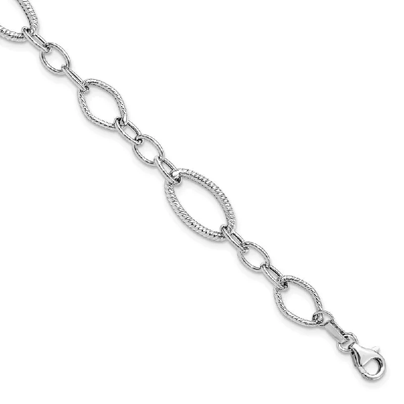 Full moon bangles-14k White Gold 9mm and Textured Link Bracelet, 7.5"