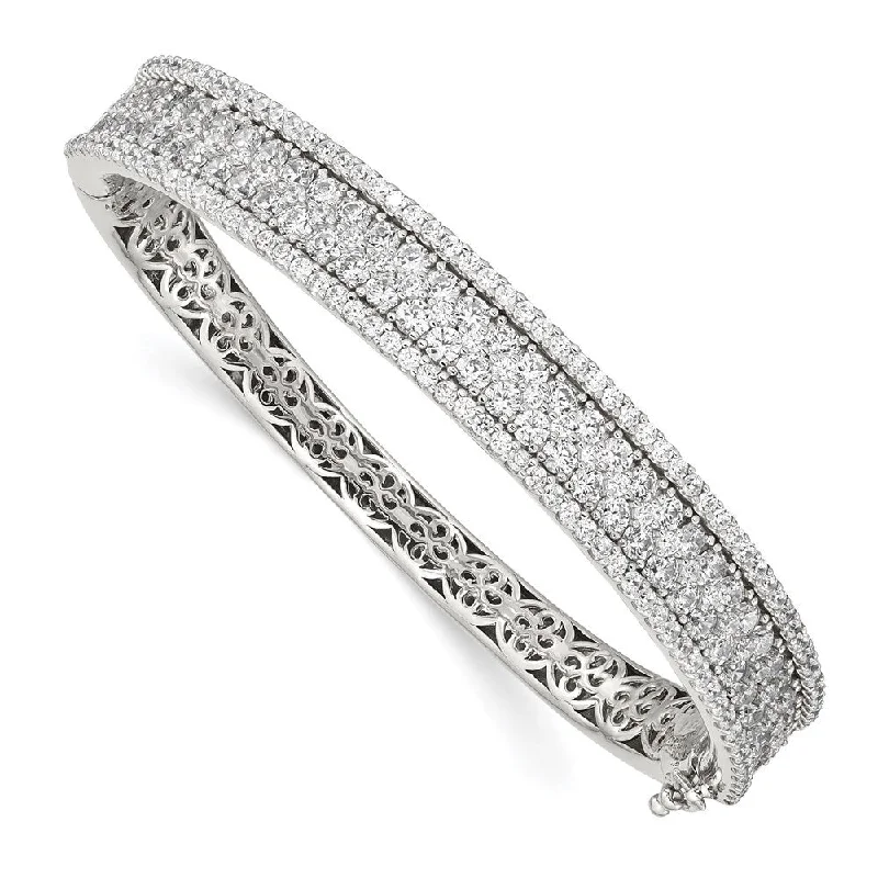 Surf theme bangles-925 Sterling Silver Cubic Zirconia Hinged Bangle Bracelet