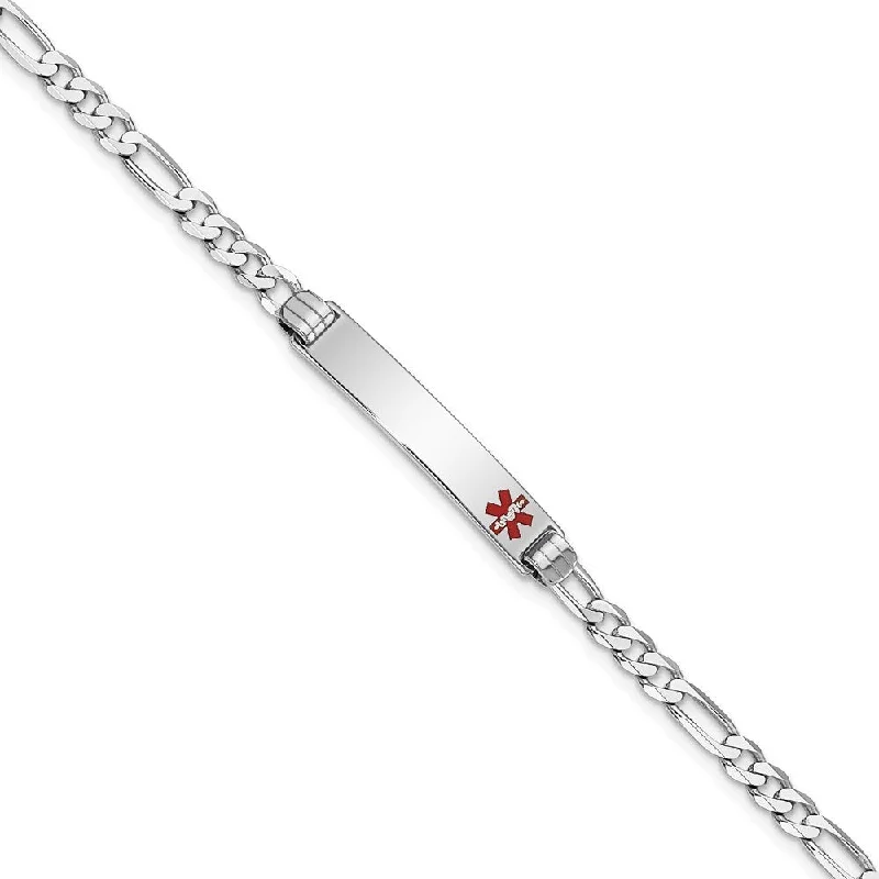 Chunky cuff bangles-14k White Gold 5.5mm Medical Red Enamel Figaro Link ID Bracelet, 7"