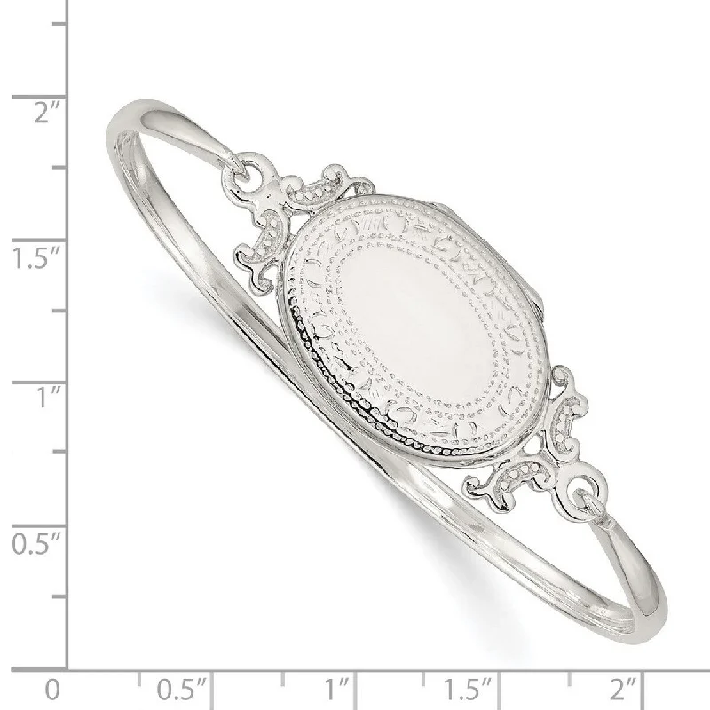 Fine bead bangles-Curata 925 Sterling Silver 19.6mm Sideways Ornate Locket Hook Bangle Bracelet