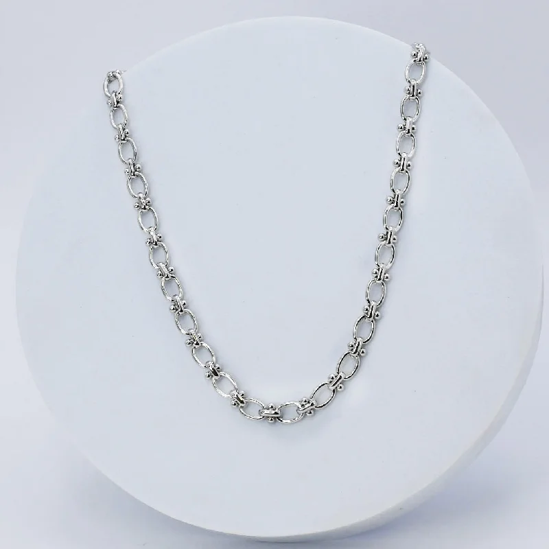 Sharp-line necklaces-Fancy Link Silver Necklace D47