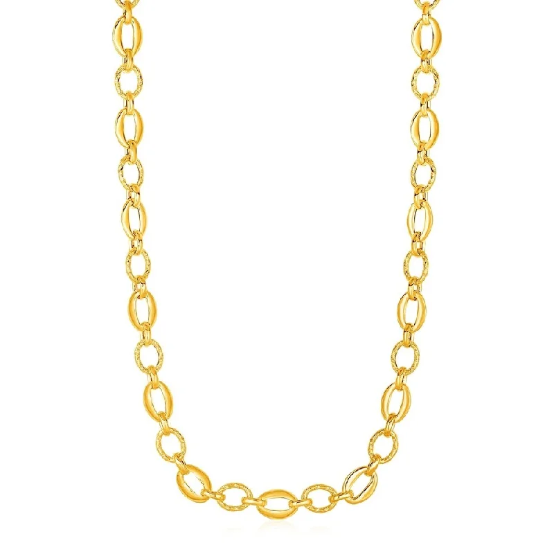 Leaf motif necklaces-Shiny and Textured Oval Link Necklace in 14k Yellow Gold