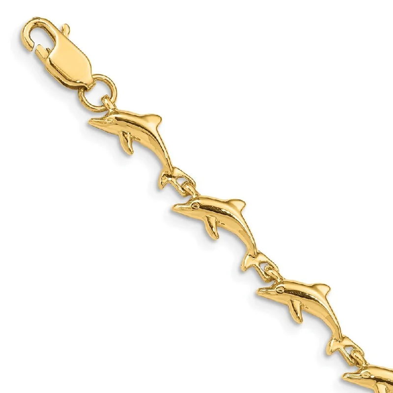 Retro deco bangles-14k Yellow Gold 7mm Dolphin Bracelet, 7"