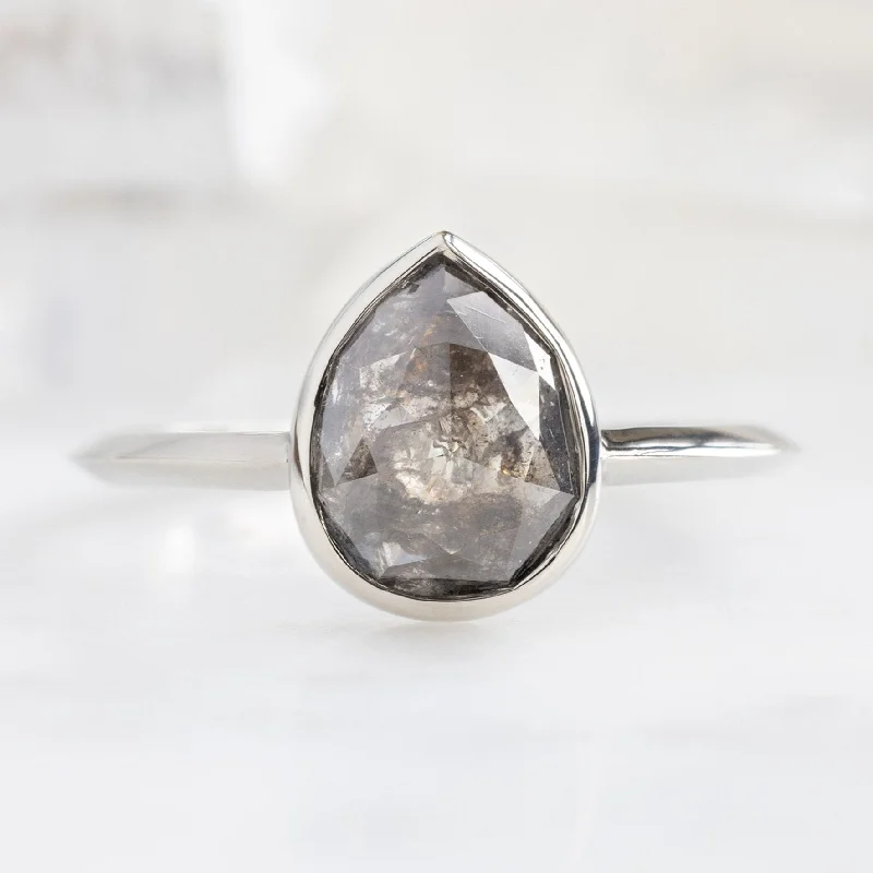 Square gem engagement rings-The Hazel Ring | 1.52ct Pear Black Diamond in 14K White Gold