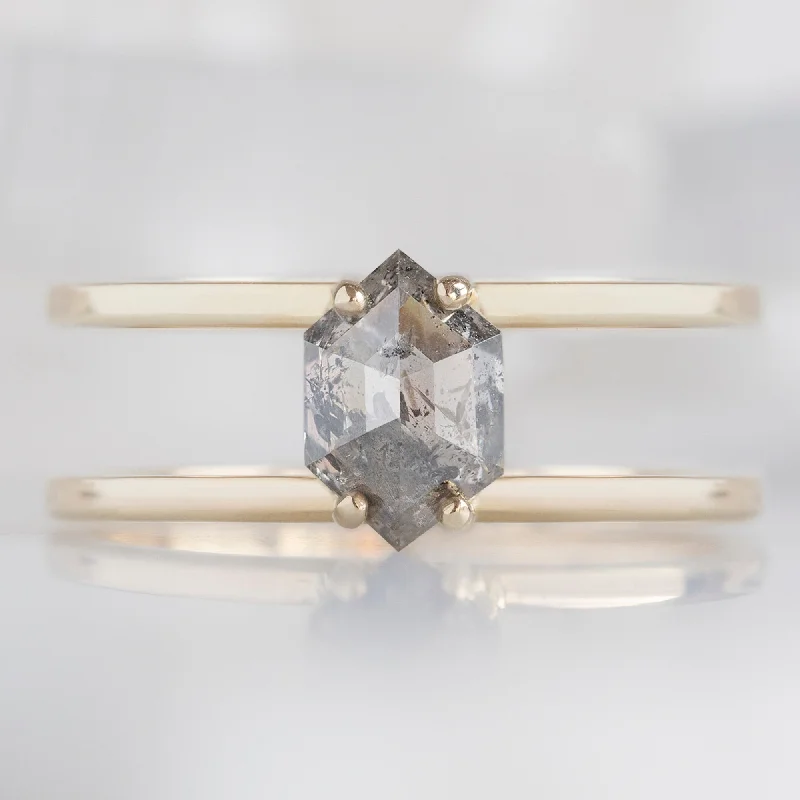 Cord detail engagement rings-The Poppy Ring | 1.02ct Hexagon Salt and Pepper Diamond in 14K Yellow Gold