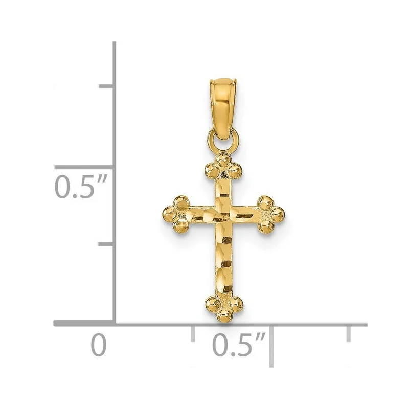 Daisy flower necklaces-Curata 14k Yellow Gold Diamond-cut Mini Budded Cross Pendant Necklace 12mm x 20mm