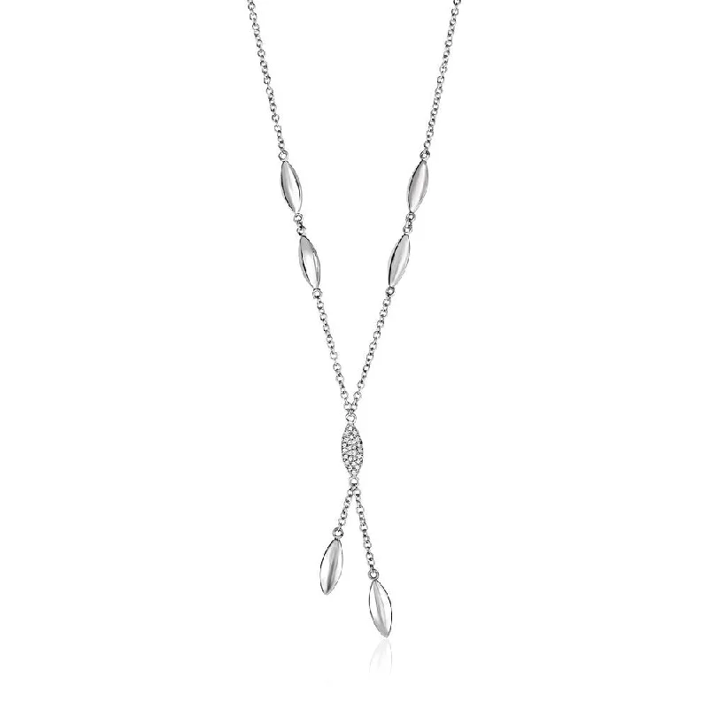 Retro deco necklaces-14k White Gold and Diamond 17 inch Puff Marquise Drop Necklace (1/10 cttw)