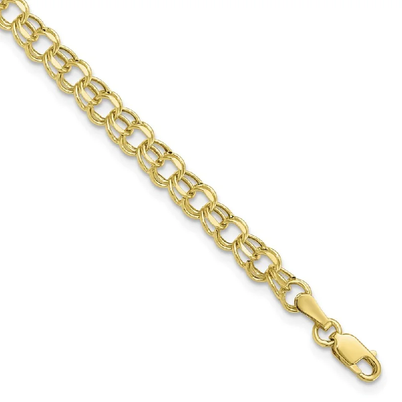 Shiny word bangles-10k Yellow Gold 4.5mm Hollow Diamond-cut Double Link Charm Bracelet, 7"