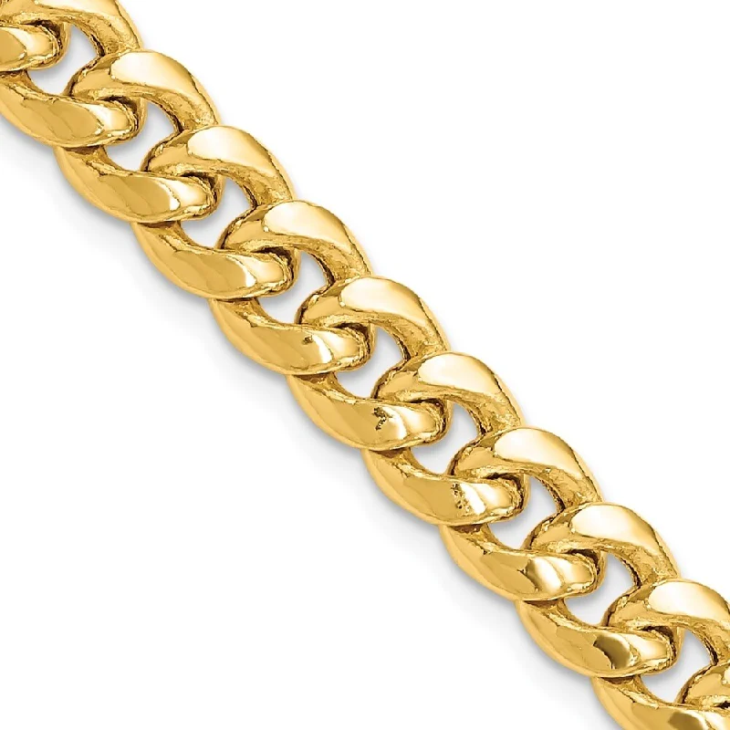 Pure link bangles-14k Yellow Gold 7.3mm Semi-Solid Miami Cuban Chain Bracelet, 7"