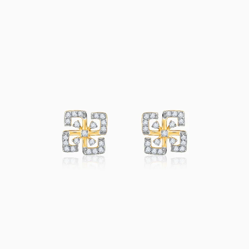 Wide statement earrings-Gold Quadrado Diamond Earrings