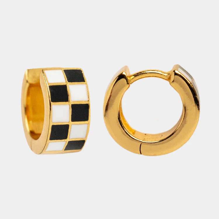 Large hoop earrings-Checkered Huggie Earrings