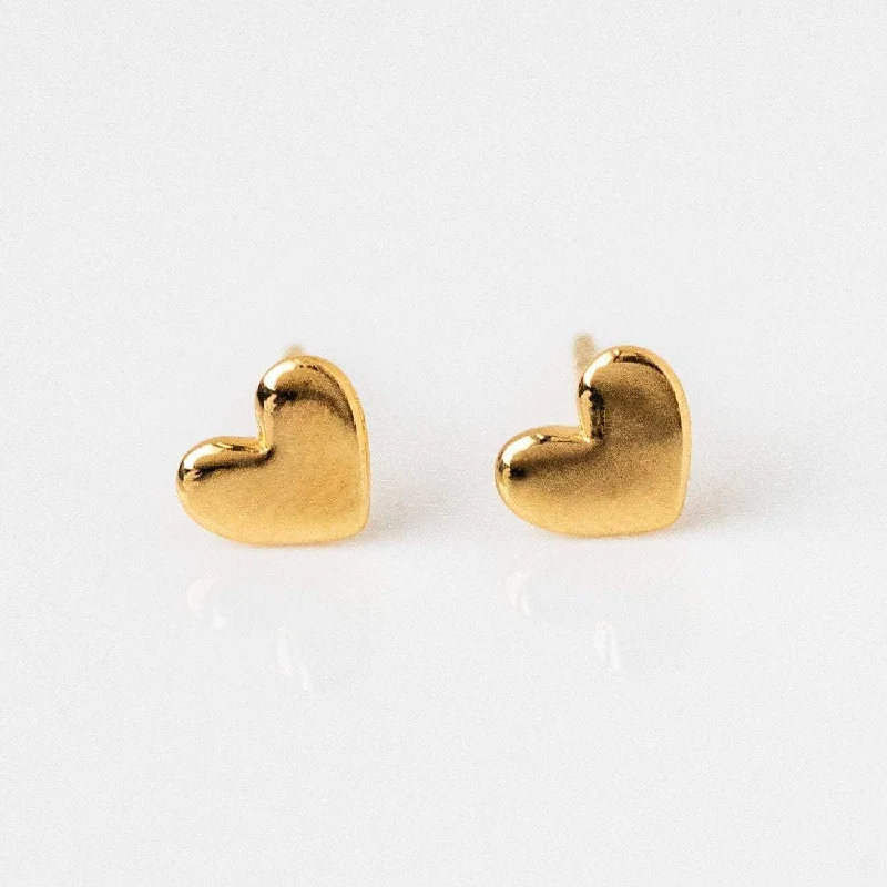 Vintage clip earrings-Solid Gold Heart Earrings