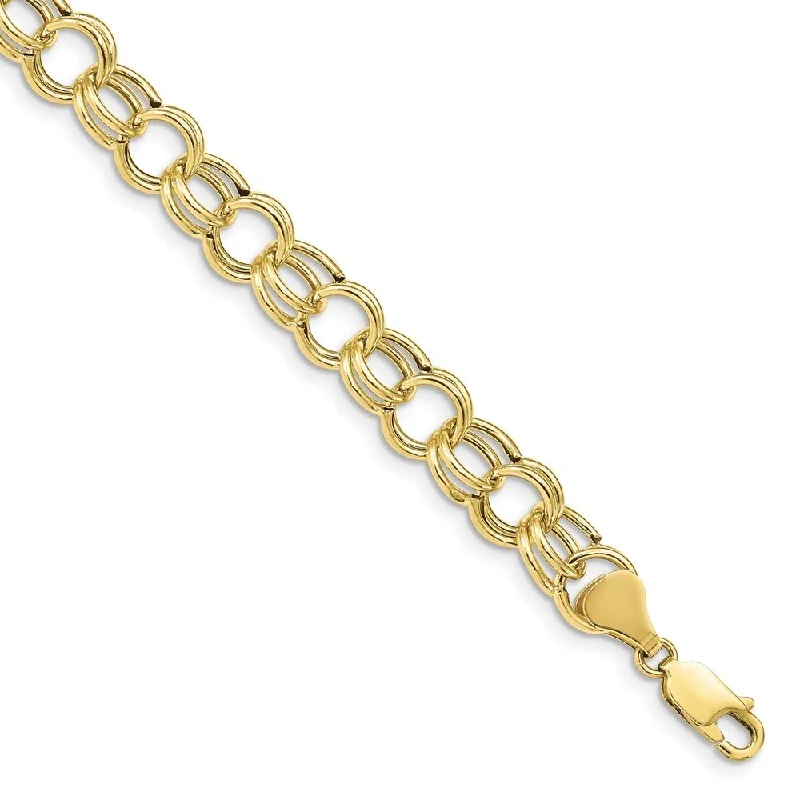 Glossy silver bangles-10k Yellow Gold Hollow Double Link Charm Bracelet, 7" (W-8.5mm)