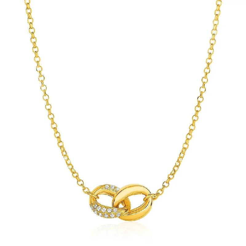 Bold gem necklaces-14k Yellow Gold and Diamond Oval and Crescent Moon Link Necklace (1/10 cttw)