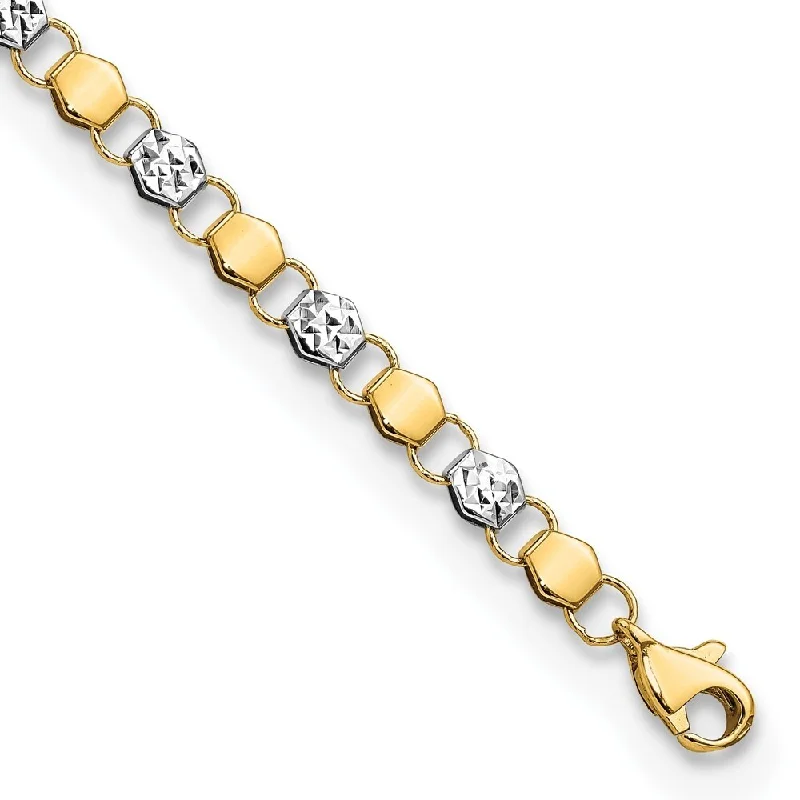 Woven tribal bangles-14k Yellow and White Rhodium Diamond-Cut Fancy Bracelet, 7.5" (W-3.8mm)