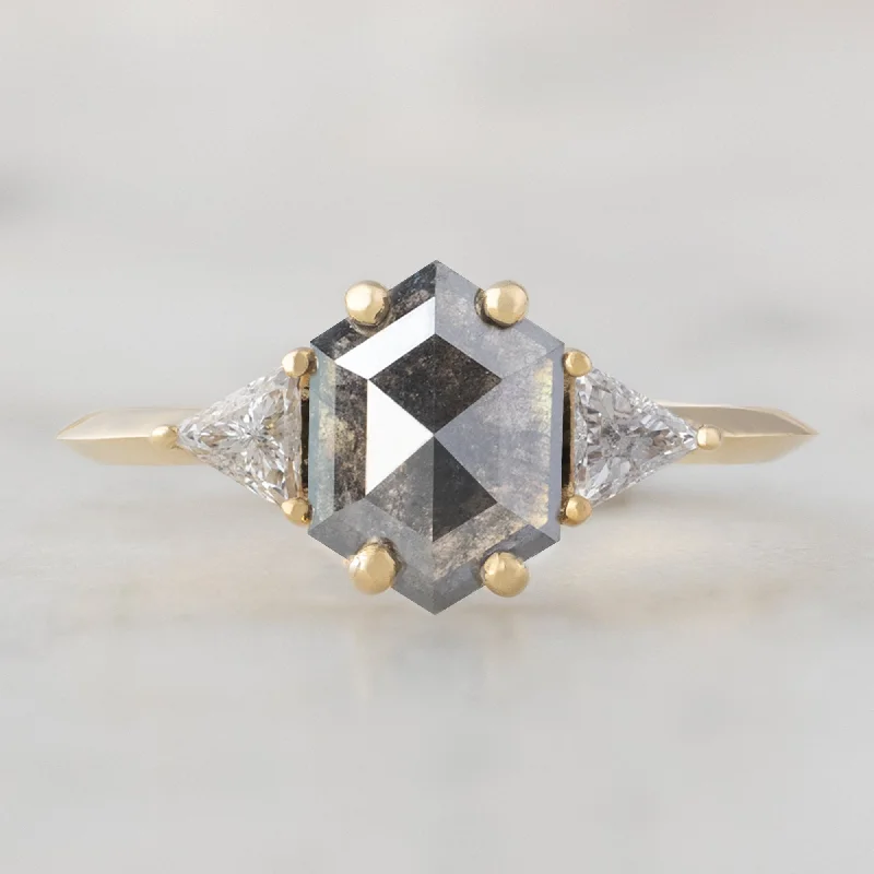 Mystic eye engagement rings-The Jade Ring | 0.91ct Hexagonal Grey Diamond in 14K Yellow Gold