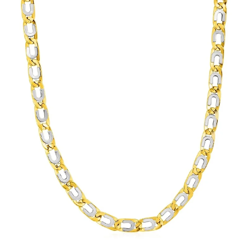 Bold gem necklaces-Mens Oval Link Chain Necklace with Details in 14k Two Tone Gold