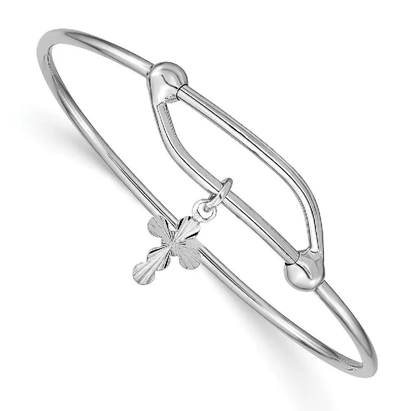 Layered chain bangles-Curata 925 Sterling Silver Childrens 6" Rhodium Expandable Textured Cross Bangle Bracelet