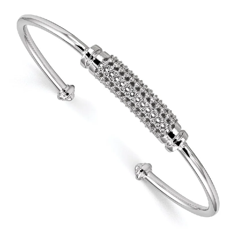 Petal carved bangles-925 Sterling Silver Rhodium-plated Cubic Zirconia Cuff Bangle Bracelet