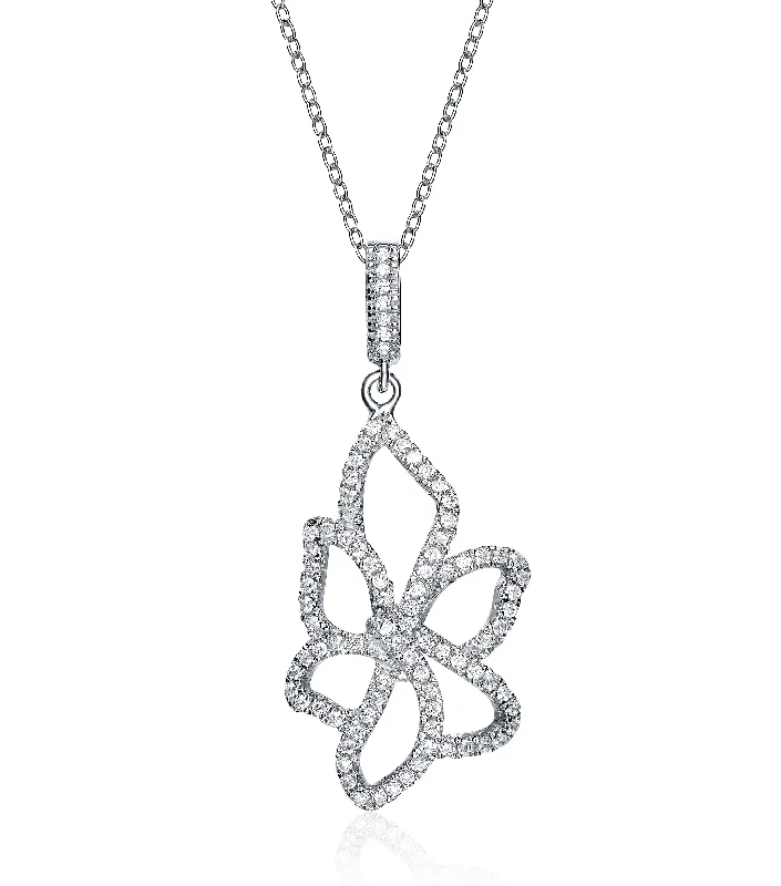 Loop knot necklaces-Sterling Silver Cubic Zirconia Open Flower Necklace