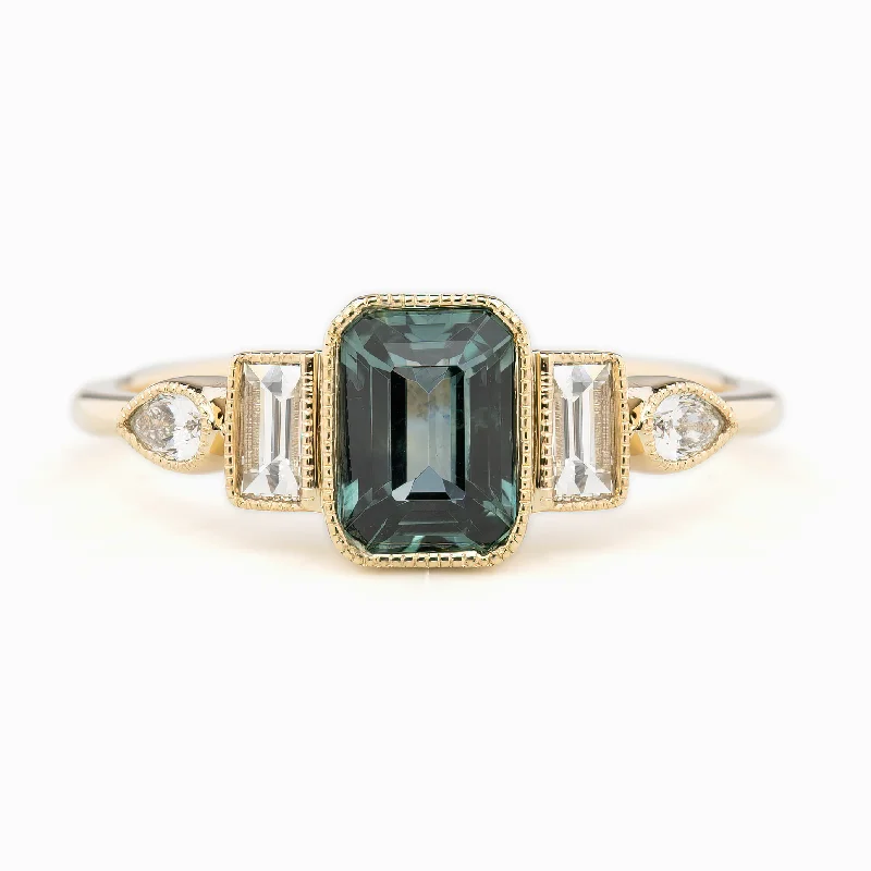 Morganite engagement rings-Edith Ring 1.25ct Teal Blue Montana Sapphire, 14K Yellow Gold (One of a kind)