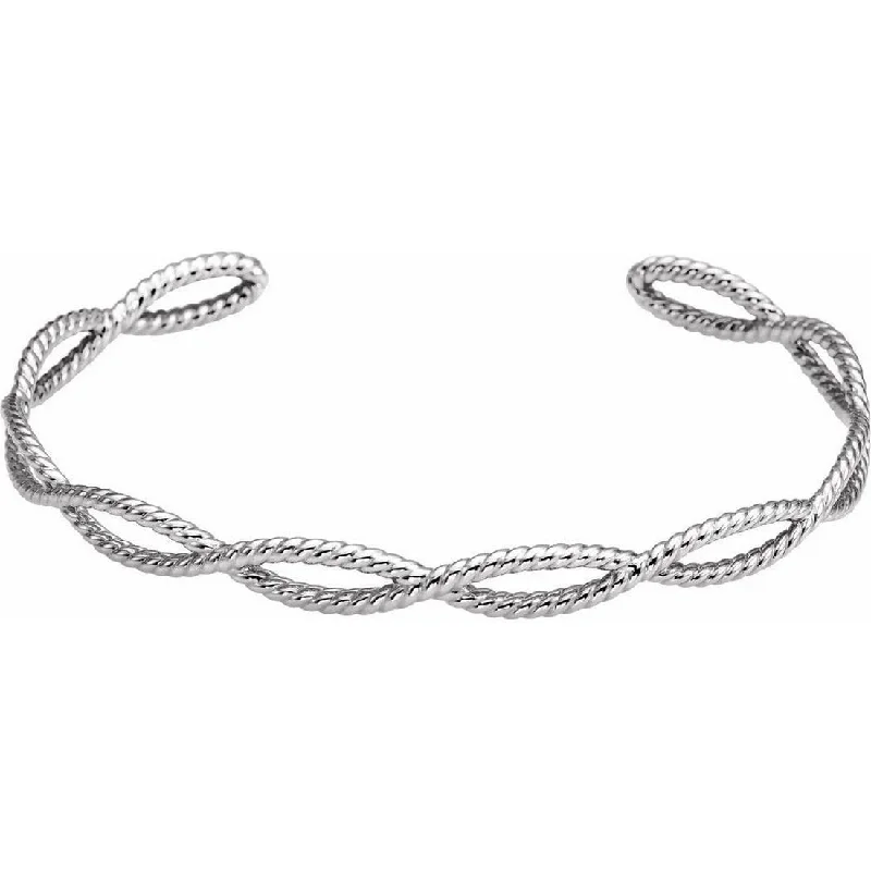 Braided thread bangles-Curata 925 Sterling Silver Intertwined Rope Adjustable Cuff Bracelet