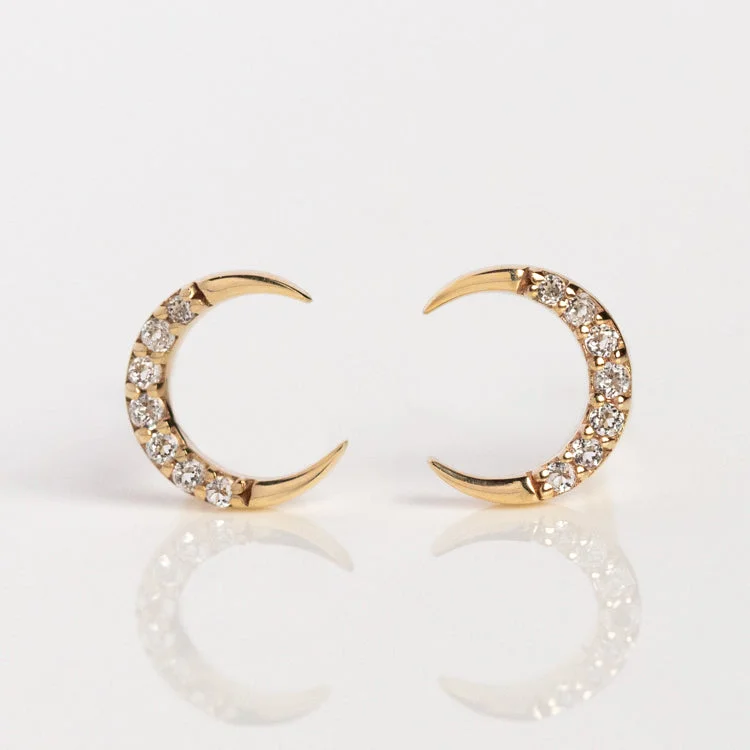 Flat badge earrings-Solid Gold Waxing and Waning Crescent Moon Studs