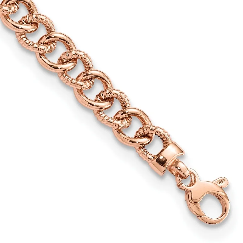 Radiant star bangles-14k Rose Gold And Textured Fancy Link Bracelet, 7.5" (W-8mm)