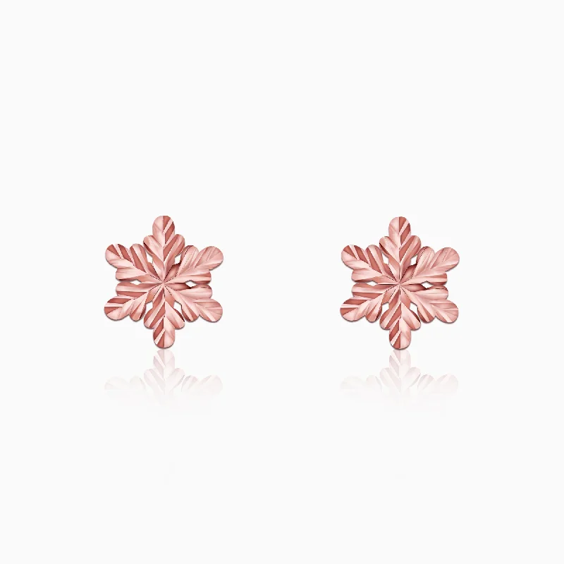 Tiny star earrings-Rose Gold Snowflake Stud Earrings