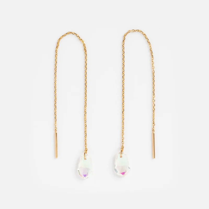 Petal hoop earrings-Solid Gold Angel Aura Quartz Threader Earrings for Positivity