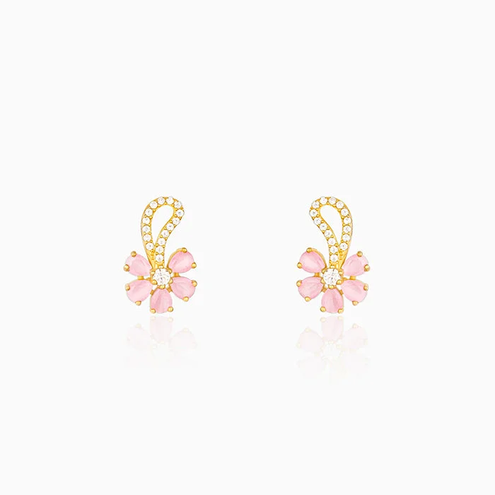 Vivid druzy earrings-Golden Pink Floral Damsel Earrings