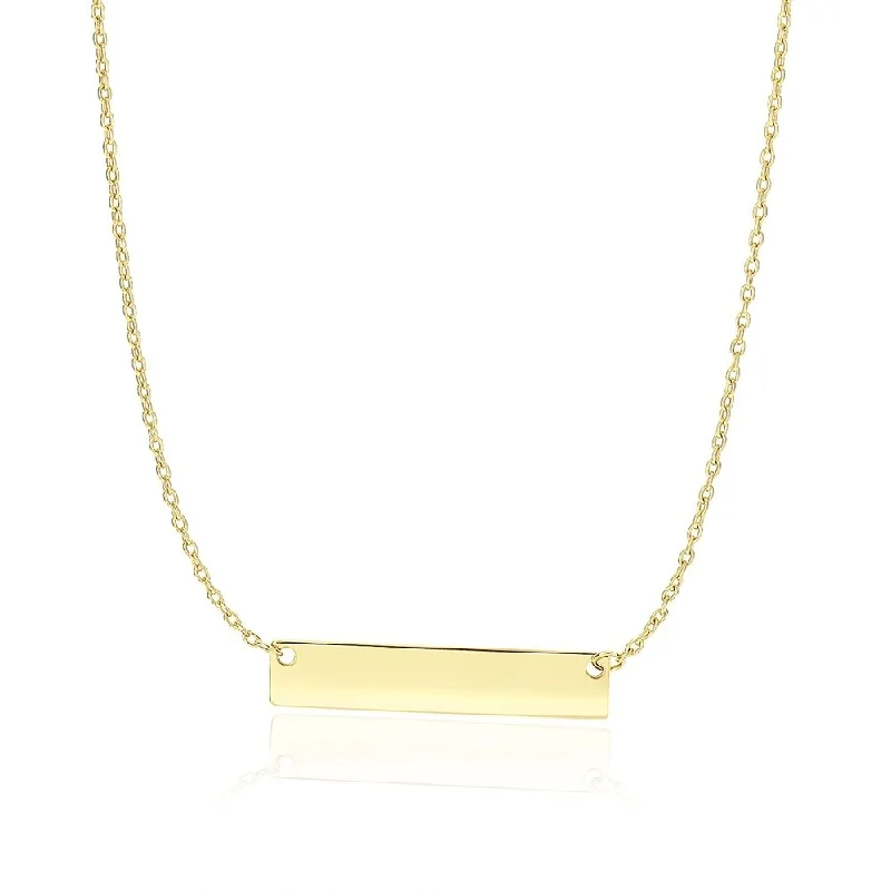 Galaxy charm necklaces-14k Yellow Gold Smooth Flat Horizontal Bar Style Necklace