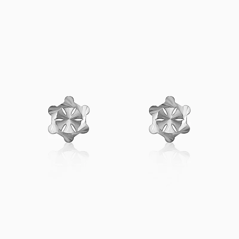 Alloy metal earrings-Silver Flower Stud Earrings