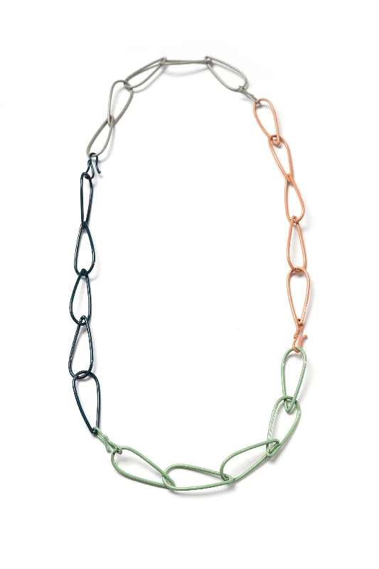 Bead weave necklaces-Long Modular Necklace in Deep Ocean, Stone Grey, Pale Green, and Dusty Rose