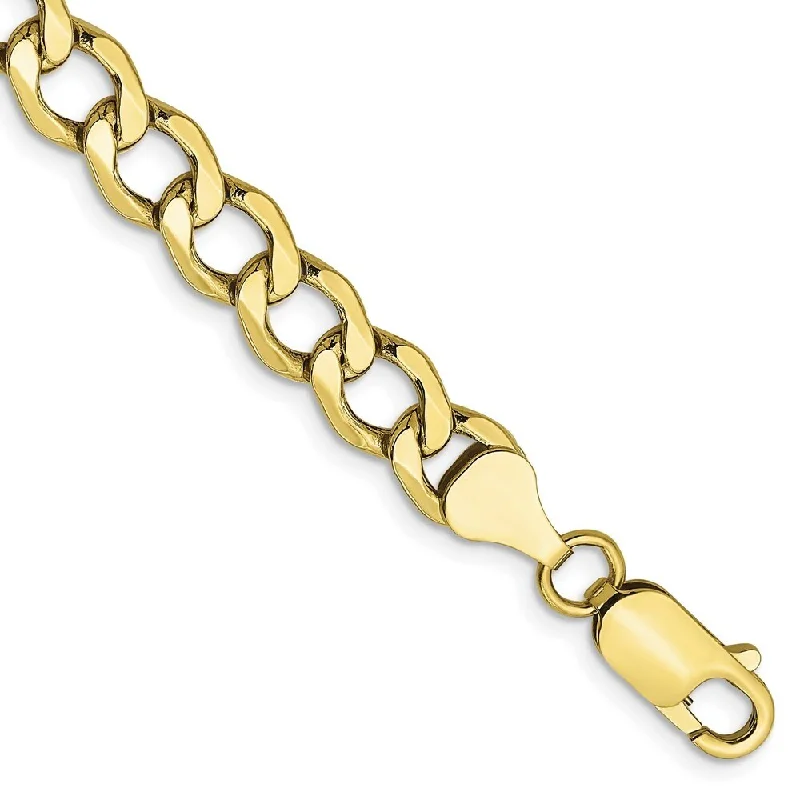 Full moon bangles-10k Yellow Gold 6.5mm Semi-Solid Curb Link Chain Bracelet, 7"