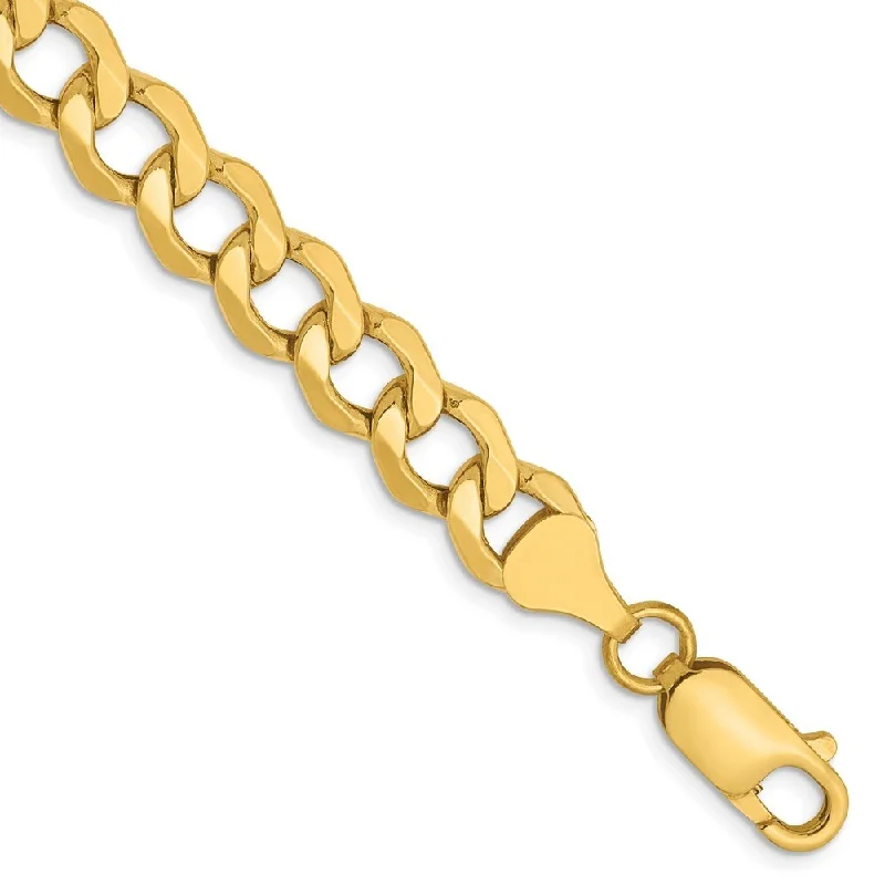 Oval shape bangles-14k Yellow Gold 7mm Semi-Solid Curb Link Chain Bracelet, 7"