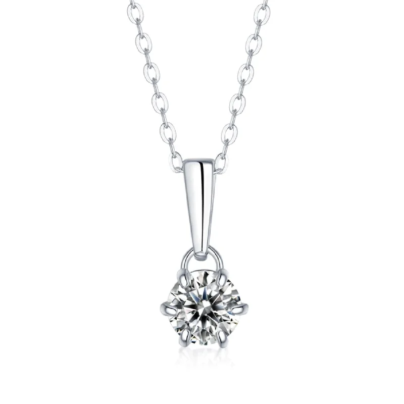 Multi-chain necklaces-Sterling Silver with 2ct Lab Created Moissanite Round Solitaire Classic Drop Pendant Necklace