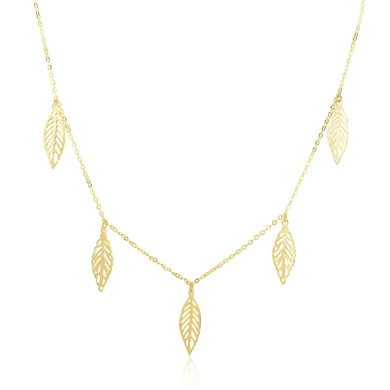 Daisy flower necklaces-14k Yellow Gold Filigree Leaf Embellished Chain Necklace