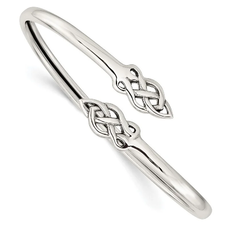 Open frame bangles-Curata 925 Sterling Silver Celtic Knot Flexible Cuff Bangle Bracelet