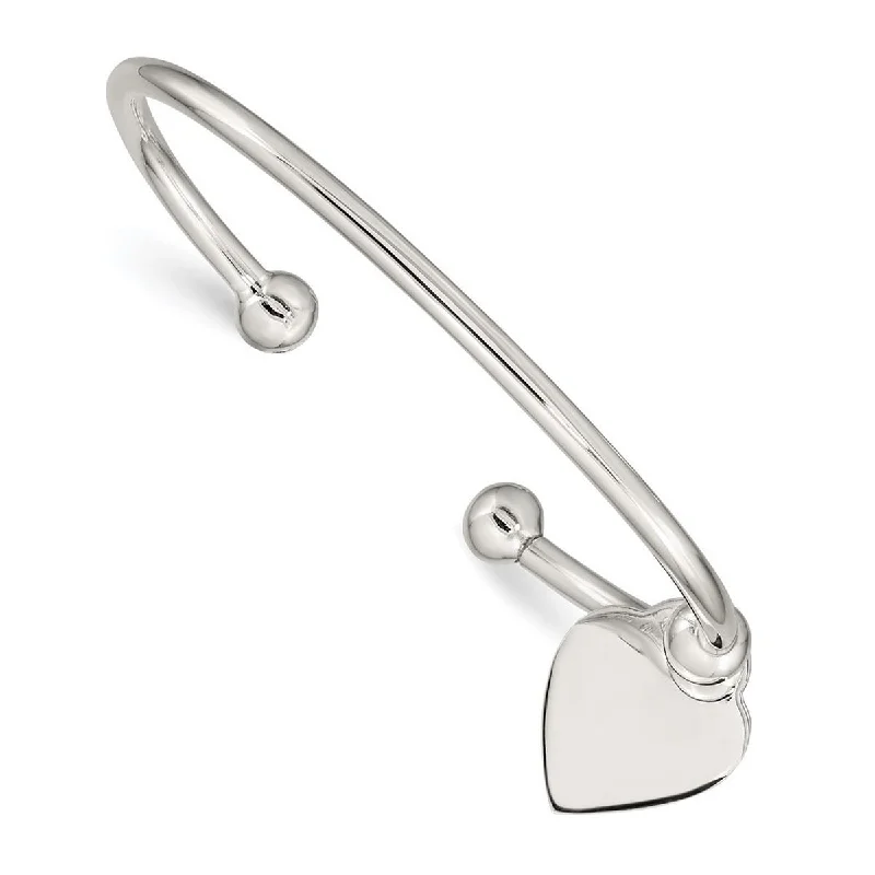 Mystic eye bangles-Curata 925 Sterling Silver Polished Dangling Heart Cuff Bangle Bracelet