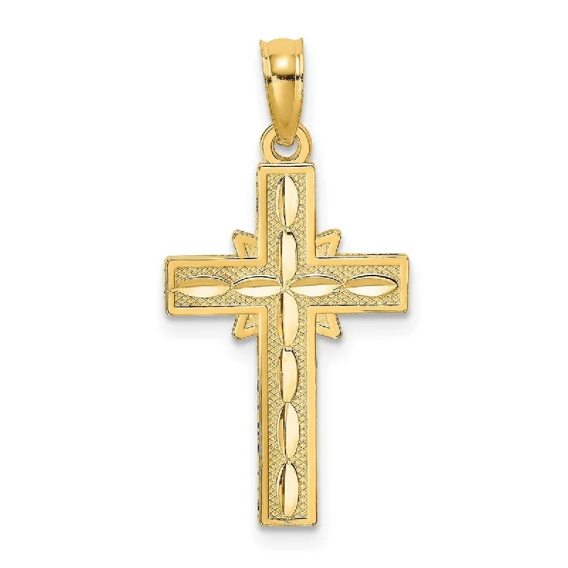 Oval shape necklaces-Curata 14k Yellow Gold Diamond Cut Etched Cross Necklace 13mm x 19.7mm