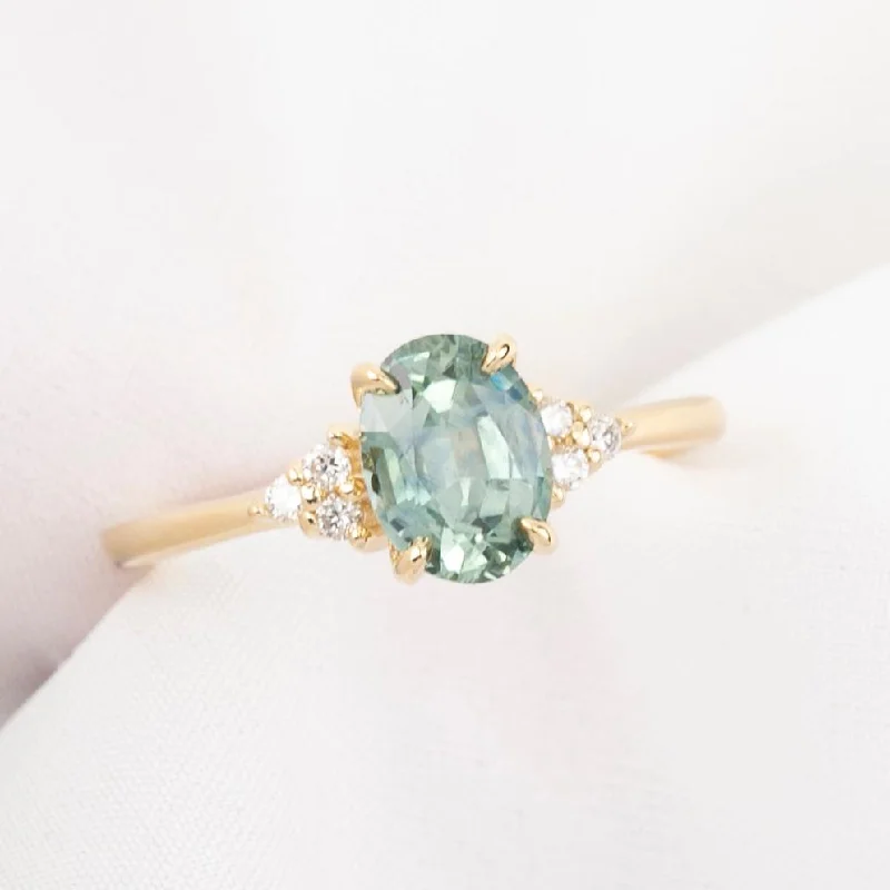 Luxe diamond engagement rings-Teresa Ring 1.88ct Blue Green Montana Sapphire, 14k Yellow Gold (One of a kind)