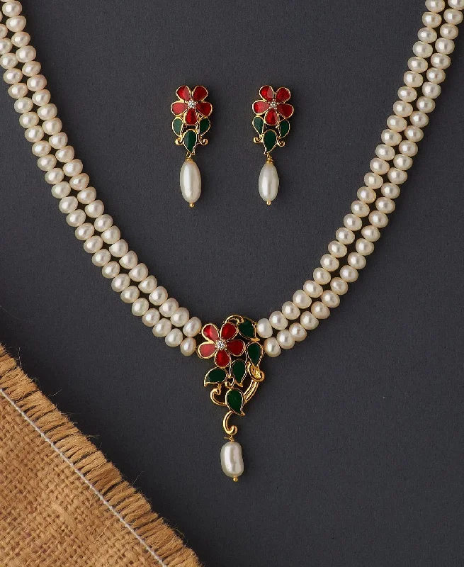 Thai style necklaces-Floral Real Pearl Necklace Set