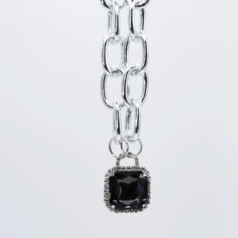 Tide pattern necklaces-Black Glamour Chunk Necklace Silver