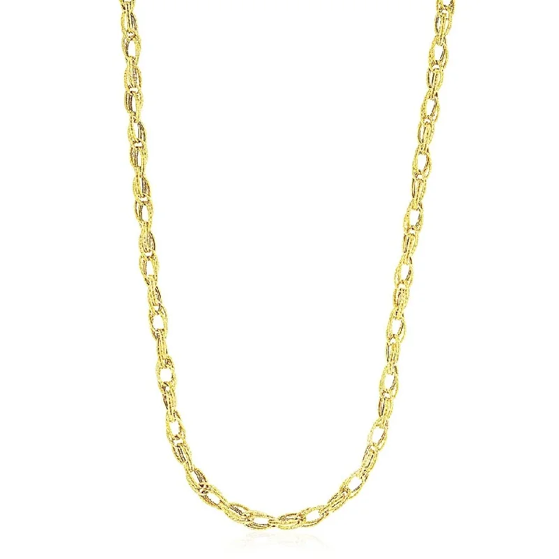 Cotton braid necklaces-14k Yellow Gold Textured Entwined Oval Link Necklace