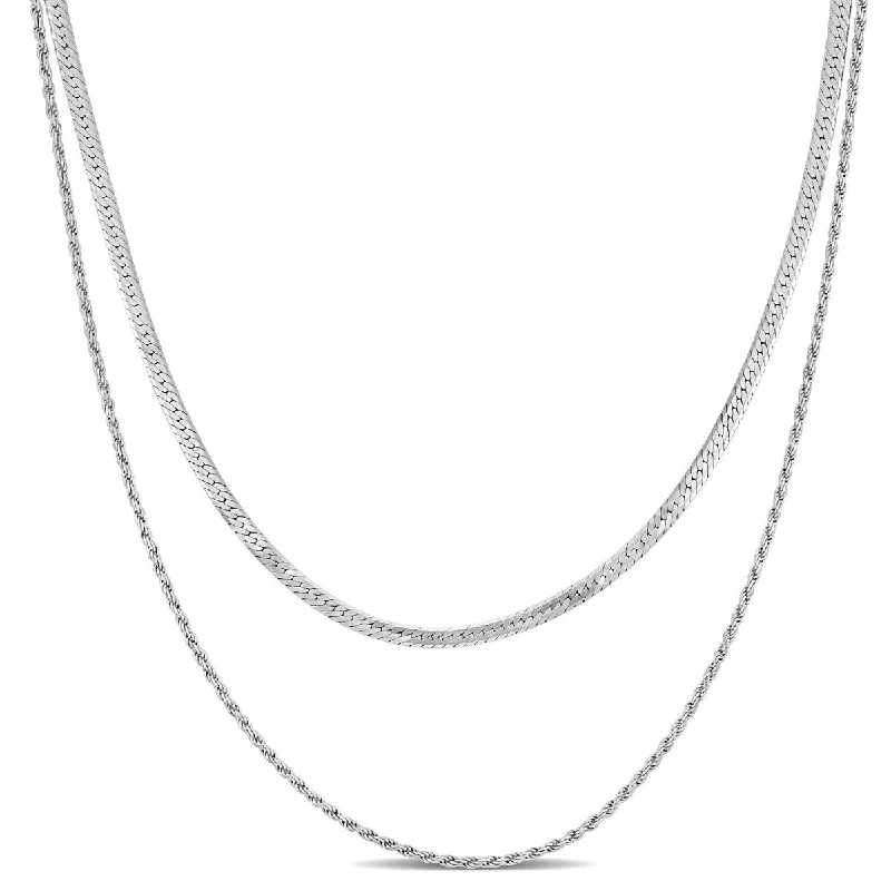 Layered link necklaces-Miadora 4.5mm Double-Strand Herringbone Rope Chain Necklace Sterling Silver