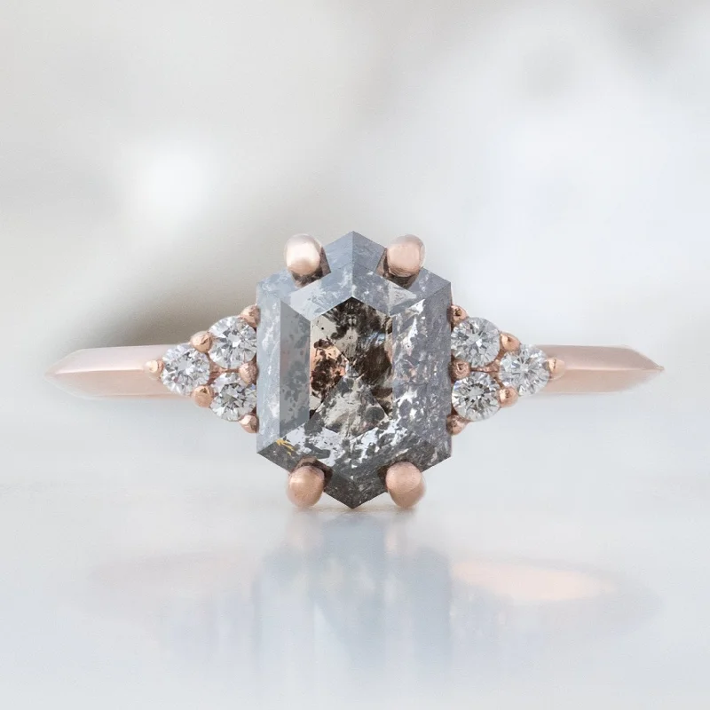 Citrine gem engagement rings-The Ivy Ring | 1.49ct Hexagon Salt and Pepper Diamond in 14K Rose Gold