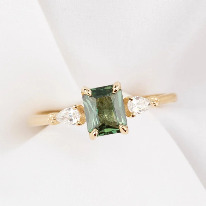 Solitaire gold engagement rings-Estel Ring 0.97ct Blue Green Sapphire, 14k Yellow Gold (One of a kind)